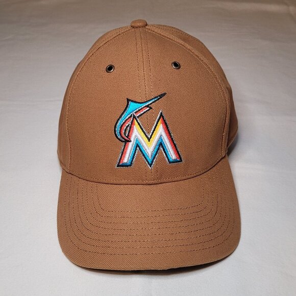 Miami Marlins Carhartt x '47 Brand Mens Brown Clean Up Adjustable Hat Cap MLB - Picture 2 of 9